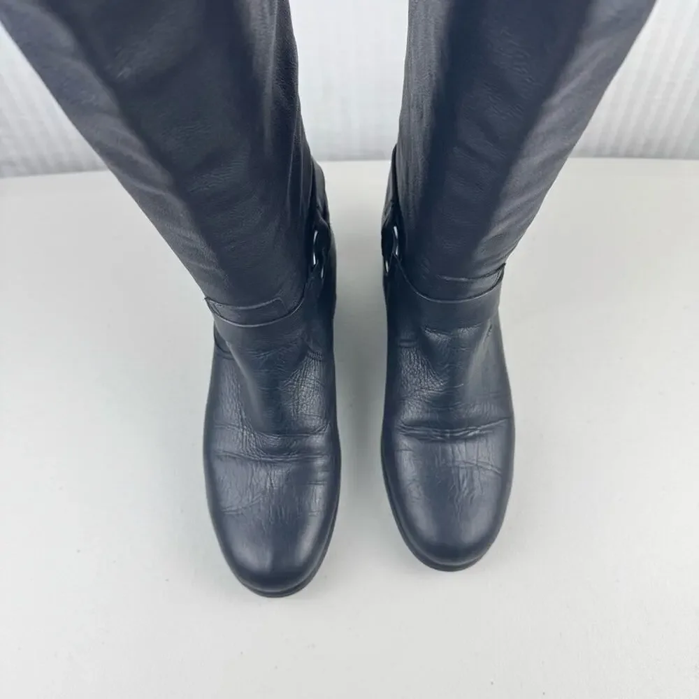 7 For All Mankind Black Leather Over the Knee Harness Riding Boots Women’s 10